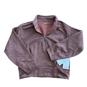 NWT Athleta 1/4 Zip Pullover Brown Large Zipped Pocket Stretch Comfort Active
